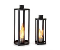 blumfeldt Fiamme Cilindro - Caminetto a bioetanolo indoor, set di 2 pz., camini a bioetanolo da tavolo con 0,3 litri di volume cad, biocamino da tavolo con combustione fino 4 ore, inodore, Nero
