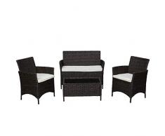 Outsunny Salottino da giardino esterno Set 4 Pzi:1 Divano/2 Poltrone/1 Tavolino, Set da Giardino in Rattan, Marrone Scuro e Bianco