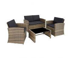 TecTake 800905 Salottino in Rattan, 2 Poltrone Divano Tavolo con Piano in Vetro Rimovibile, Comodissimi Cuscini, Viti in Acciaio Inox (Naturale)