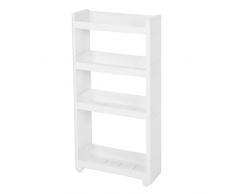 SONGMICS Scaffale Scorrevole Scaffale Portaoggetti Stretto Carrello Mobile Dispensa a 4 Livelli di Plastica con Rotelle per Cucina Bagno Bianco 45 x 17 x 91 cm KFR10WT