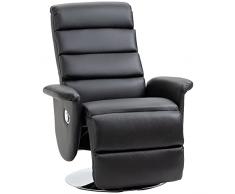 homcom Poltrona Relax Reclinabile Manualmente con Poggiapiedi Effetto Pelle, Seduta Girevole e Spessa Imbottitura, 75x92x105cm, Nero