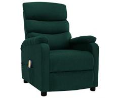 vidaXL Poltrona Massaggiante Reclinabile Seduta Seggiola Divanetto Arredo Sofà Sedia Ottomana Chaise Longue Salotto Canapè Verde Scuro in Tessuto