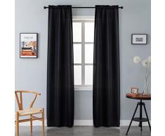 Coppia Tende Semi Oscuranti Tinta Unita Tenda Leggera per Soggiorno Camera Cameretta Balcone Finestra e Interni 2 Pannelli con Tasca (Nero, 70x240cm)