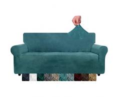 CHELZEN Copridivani in velluto Copridivano elasticizzato spesso a 3 posti per cani animali domestici Fodera per divano antiscivolo Protezione per mobili per soggiorno (3 Posto, Blu Pavone)