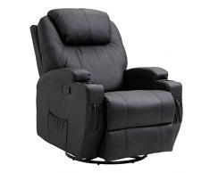 homcom Poltrona Relax Massaggiante con 8 Punti, 5 Modalità e 2 Intensità, Reclinabile con Poggiapiedi e Girevole, 84x92x109cm, Nero