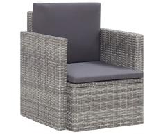 Sedia da Giardino in Polyrattan Poltrona da Giardino in Polyrattan e Alluminio, Sedia da Esterno con Braccioli e Cuscino, 65 x 65 x 74 cm, Grigio e grigio scuro