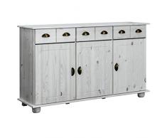 Tidyard Credenza Bianca in Legno Massello di Pino con 3 Cassetti e 3 Ante 134x39x79,5 cm,Armadio Bianco Soggiorno,Credenza per Soggiorno,Credenza con Cassetti,Credenza Retro,Credenza Legno Massello