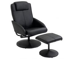 homcom Poltrona Relax Reclinabile con Pouf Poggiapiedi Abbinato e Rivestimento in Similpelle, 71x78x101cm, Nero