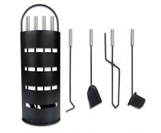 Froadp 5 pezzi Attrezzi per Camino in Acciaio Inossidabile Strumenti per Caminetti include Spazzole, Pinza, Ganci, Paletta e Supporto Stufa a Legna Set di Utensili Caminetto per Cucina Casa (Nero)