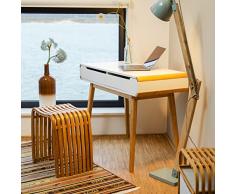 Relaxdays Scrivania con Cassetti, Tavolino Design Nordico, Scrittoio, Tavolo per Studio & Cameretta, 73 X 100 X 45 Cm,Bianco, 73x100x45 cm, Pannelli MDF, bambù, 73.5 X 100 X 45 Cm