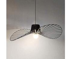 YUNDING Lampadario retrò lampadario Soggiorno lampadario Semplice creatività (Luce Regolabile in Altezza), Design Cappello in Fibra di Vetro + Tessuto in Fibra E27 Massimo 40W Black 120cm