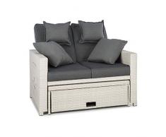 blumfeldt Komfortzone Divano Lounge Sofa da Giardino in Rattan Sintetico (Due Posti Tavolo, Poggiapiedi Estraibile, Tavolo Pieghevole a Lato, Spessore Cuscino 10 cm) Grigio Chiaro/Grigio Scuro