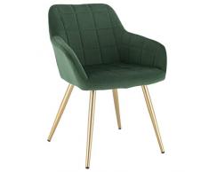 WOLTU BH232dgn-1 Poltroncina Camera da Letto in Velluto Verde, Sedia Sala da Pranzo con Braccioli Gambe in Metallo