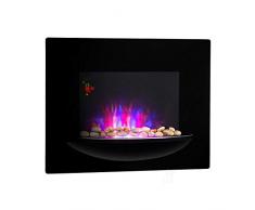 Klarstein Feuerschale - camino parete elettrico, 1800 W, 2 regolazioni, fronte in vetro ceramica, pietre decorative, timer spegnimento, installazione a parete, telecomando, nero
