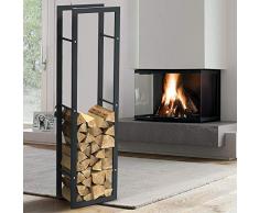 BAKAJI Portalegna Verticale Supporto Scaffale Rettangolare in Metallo Porta Legna da Interno Esterno Legnaia Casa Giardino per Camino Caminetto Stufa Design Moderno (150 x 25 x 40 cm)