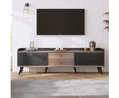 kubeier Mobile TVMobile TV con cassetti e due ante scorrevoli, mobile TV, credenza, credenza bassa, pensile, colore bianco e legno naturale. H58/L160/P40 cm,Black