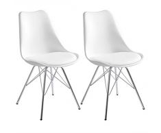 WOLTU® BH05ws-2 Sedie da Pranzo Sala Cucina Sgabello Sedia da Scrivania con Schienale Plastica Ecopelle Gambe in Acciaio Cromato Moderno Bianco 2 Pezzi