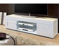 Dmora Mobile da soggiorno porta TV moderno, Credenza bassa a 2 ante, Made in Italy, cm 181x42xh44, colore Bianco lucido