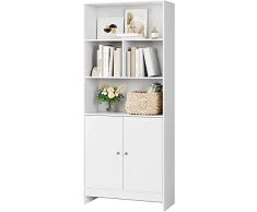 FOREHILL Libreria scaffale con Ante,Credenza Espositore Soggiorno in Legno,Libreria Bianca con 2 Ante e 3 Scomparti Aperti,Mobile Multiuso Salvaspazio per ufficio cucina soggiorno 70×29,5×167cm