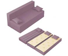 Baldiflex Divano Letto 3 Posti Modello TreTris Rivestimento Sfoderabile e Lavabile, Colore Lilla