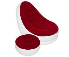 Divano Gonfiabile, Poltrona Gonfiabile con Poggiapiedi, Divano Gonfiabile Pigro, Poltrona Reclinabile, Sedile Portatile, Adatto per Soggiorno, Allaperto e Altre Occasioni(Rosso)