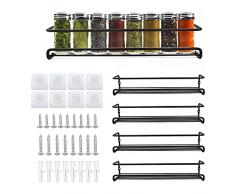 Confezione da 4 contenitori per spezie da parete con adesivo o montaggio a vite, organizer per spezie per cucina, dispensa, credenze, ante