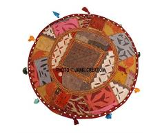 Janki Creation Home decorativo ottomano a mano, indiano comodo cuscino da terra in cotone ottomano impreziosito con ricamo e patchwork, indiano vintage pouf ottomano, (18 x 18 x 13) Piano cuscino