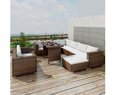 Tidyard -Set Divani da Giardino 10 pz con Cuscini in Polyrattan, Set Divano Esterno, Set di Mobili da Giardino Marrone