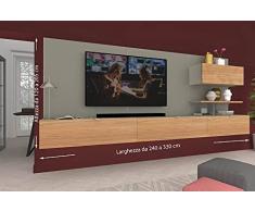 Alucabina-Parete attrezzata soggiorno SU MISURA, Larghezza da 240 fino a 330cm. Parete attrezzata moderna mobile TV. Sistema con passacavi nascosto. Prodotto Made in Italy.