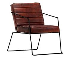 vidaXL Poltrona Imbottita Morbida Vintage Minimalista Comoda Sedia con Braccioli Poltroncina Relax in Vera Pelle Telaio in Acciaio Marrone Scuro