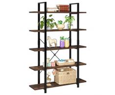 Homfa Scaffale Libreria Vintage da Terra Scaffalatura Stabile a 5 Ripiani Rack di Stoccaggio Portaoggetti Versatile Stile Industriale Legno Metallo 177.5 x 105.5 x 33 cm