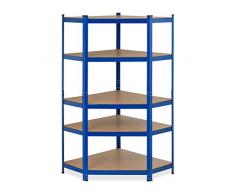 Relaxdays 10034165 Scaffale in Metallo Angolare, Capacità 875 kg, 181x128x92, 5 Ripiani, ad Alta Portata, Mobile ad Angolo, Blu, Set da 1 pz