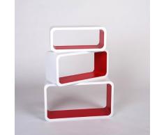 Mensola Da Muro Libreria Scaffale Vari Colori Retrò Cubi Moderno LO88 (Bianco/Rosso)