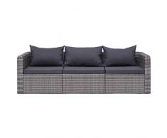 Festnight 3/4 pz Set Divani da Giardino Esterno in Polyrattan Grigio con Cuscini,Divano 3 Posti,Divano 4 Posti,Divano in Rattan,Divano da Giardino,Divano da Esterno,Divano Modulare