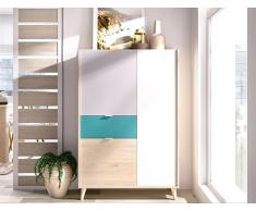 CAESAROO Credenza alta 137 cm Penny multicolore con tre ante ed un cassetto - Multicolore