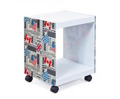 Esidra Lubbock Tavolino/Comodino con Ruote, Legno, Bianco, 38 x 33.5 x 46 cm