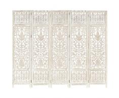 vidaXL Divisorio con 5 Pannelli Separè Speratore Paravento Richiudibile Mobili Arredamento Bianco 200x165 cm Legno Massello di Mango