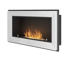 Biocamino, caminetto, camino a bioetanolo Rame90 con vetro protettivo, 900mm x 490mm, colore bianco/nero.