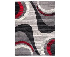 TAPISO Dream Tappeto Camera Soggiorno Salotto Moderno Grigio Rosso Crema Astratto A Pelo Corto 200 x 300 cm