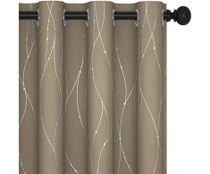 Deconovo Tende per Interni Oscuranti, Tende per Salotto Eleganti con Stampa Fili e Cerchi, 140x260 CM (Larghezza x Altezza), Cachi, 2 Pannelli