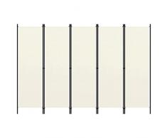 vidaXL Paravento a 5 Pannelli Divisorio Separè Byobu Pieghevole Schermo Separatore Ambienti Interni Protezione Privacy Bianco Crema 250x180 cm
