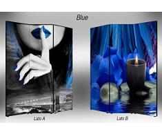 Lupia Separè bifacciale Artistico Divisorio Telaio 3 Ante con Stampa su Tela Blue 176x3.2x135.6 cm