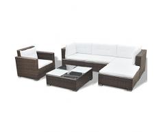 mewmewcat Set Divani da Giardino 6 pz con Cuscini in Polyrattan Marrone,Set 6 pz Divano da Giardino in polirattan Marrone F4V6
