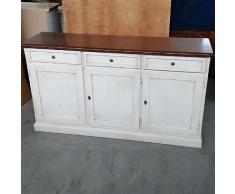 CasaPiù est 2019 Credenza, arte povera, in legno massello e mdf Bicolore noce e bianco anticato - Mis. 156 x 42 x 86