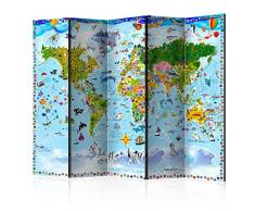 murando Paravento Mappamondo Bambini 225x172 cm Stampa bilaterale su tela in TNT 100% Non Trasparente Parete Divisoria Interno Separatore Stanza Pieghevole Decorazioni e-A-0102-z-c