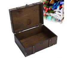 Brrnoo Scrigno di Gioielli Decorativo, Scatola di Immagazzinaggio in Legno Vintage con Serratura Scatola di Petto per Decorazioni per la Casa, per Riporre Orecchini di Collana di Gioielli(Grigio)