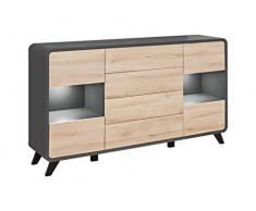 Madia Moderna Madia Soggiorno Madie e Credenze Moderne 4 Ante 4 Cassetti Vetrina Luci LED Madia Moderna Madia Legno Madie Soggiorno Moderne Rovere e Antracite MP10