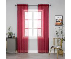GIRASOLE HOME Coppia Tende Voile Trasparenti Effetto Lino Tenda per Soggiorno Camera Cameretta Balcone Finestra e Interni 2 Pannelli con Tasca (Rosso, 70x240cm)