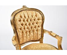 Way Home Store Poltrona Luis Stile Francese Luigi XVI Oro e Tessuto Oro con Foglie