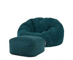 icon Kingston Pouf Poltrona Sacco con Poggiapiedi Cordone Classico, Verde, Jumbo Cord Pouf Poltrona Sacco per Adulti con Poggiapiedi, Grande Pouf Poltrona Sacco con Poggiapiedi per soggiorno